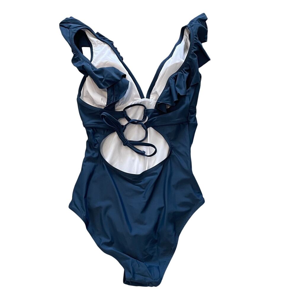 NWT Cupshe Ruffle Dark Blue One Piece Swimsuit, Ruching, Size M - Picture 3 of 9
